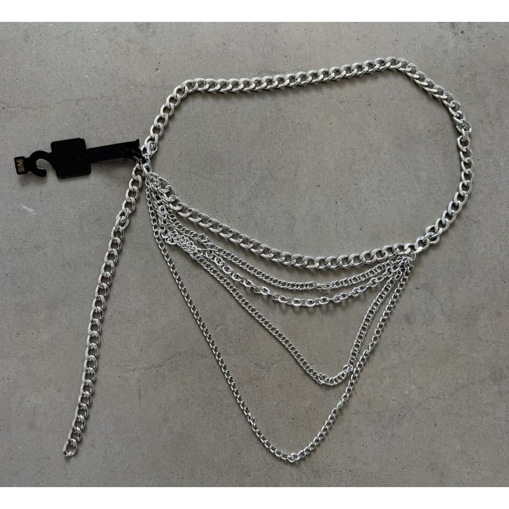 Silver Tone Layered Chain Belt Womens S/M Y2K Punk Goth Waist Body Jewelry